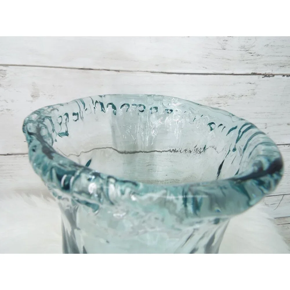 Recycled Art Glass Blue-Green Bowl Vase